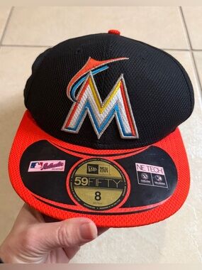 Miami Florida Marlins Cap New Era 59Fifty Logo NE Tech Baseball Hat Fitted 8